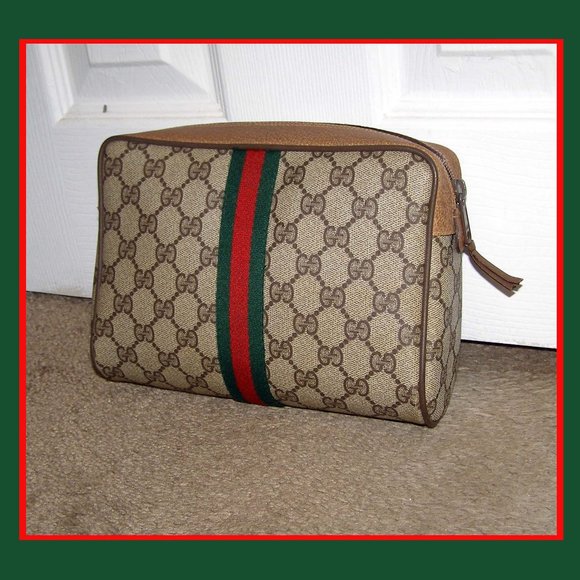 AUTHENTIC VINTAGE GUCCI SHERRY LINE MAKEUP POUCH CLUTCH TOILETRY CASE - Picture 1 of 12